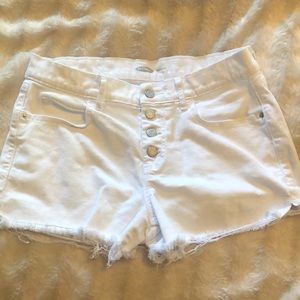 Distressed High-waisted white jean shorts